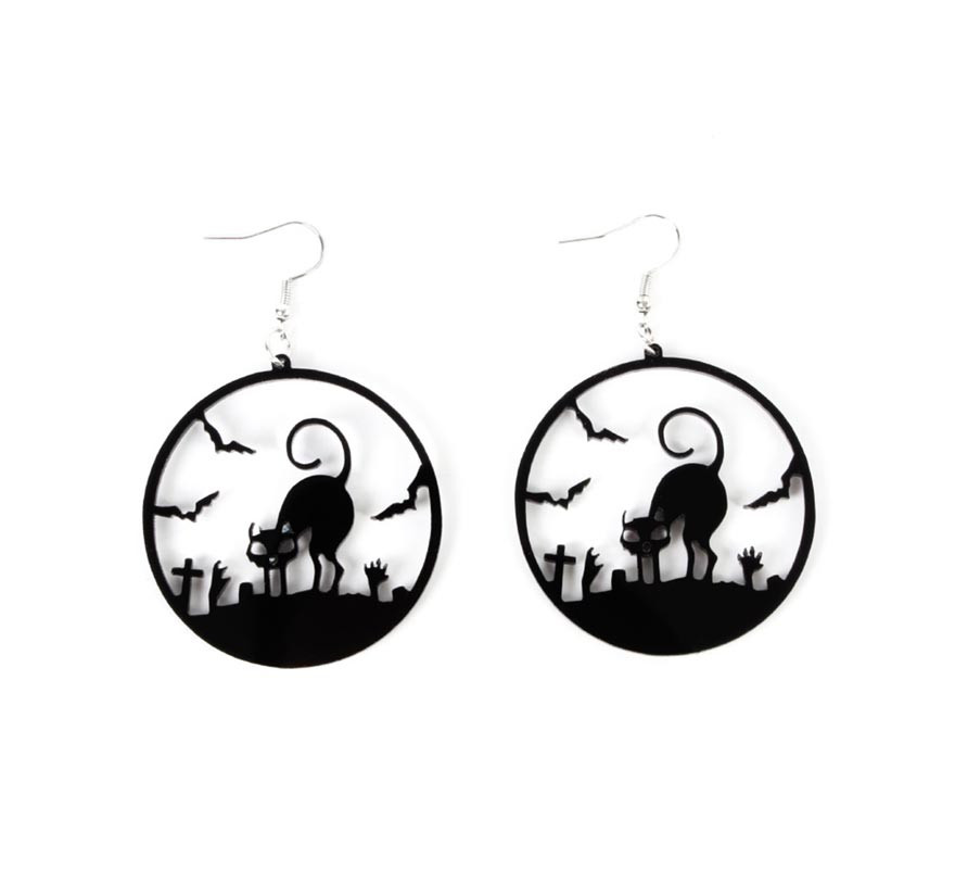 Black Cat in Landscape Earrings