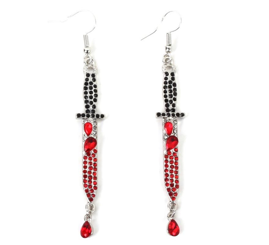 Black and red razor earrings