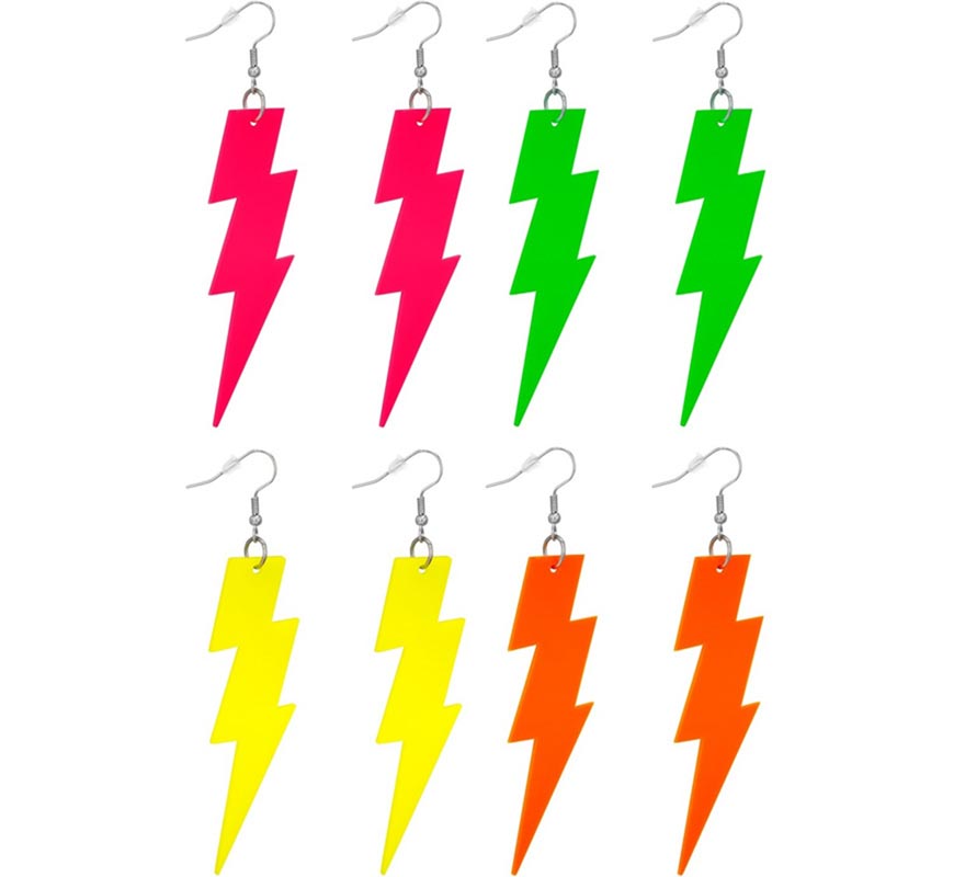 Brincos de raio neon dos anos 80 em várias cores