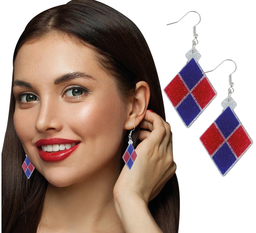 Pendientes de Rombos azules y rojo