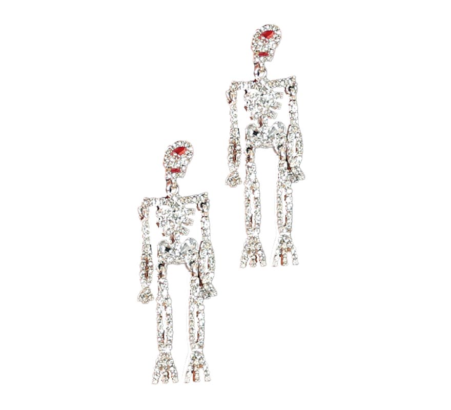 Shiny Skeleton Earrings in Silver, 6.5 cm