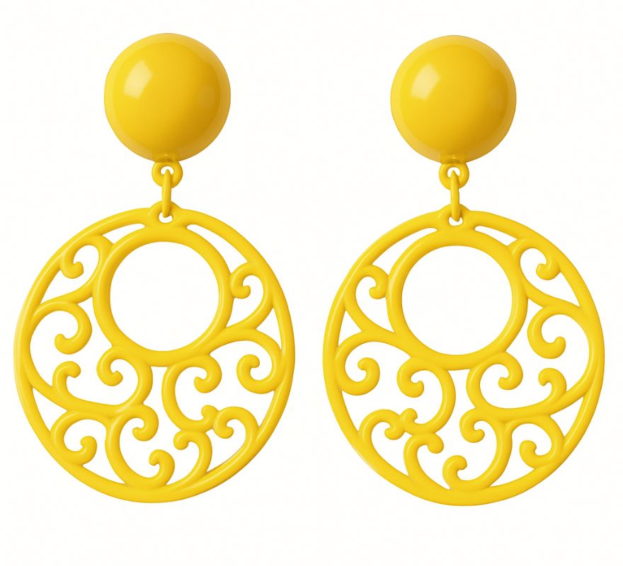 Brincos circulares de flamenco com ornamentos em várias cores