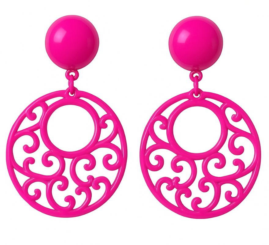 Brincos circulares de flamenco com ornamentos em várias cores
