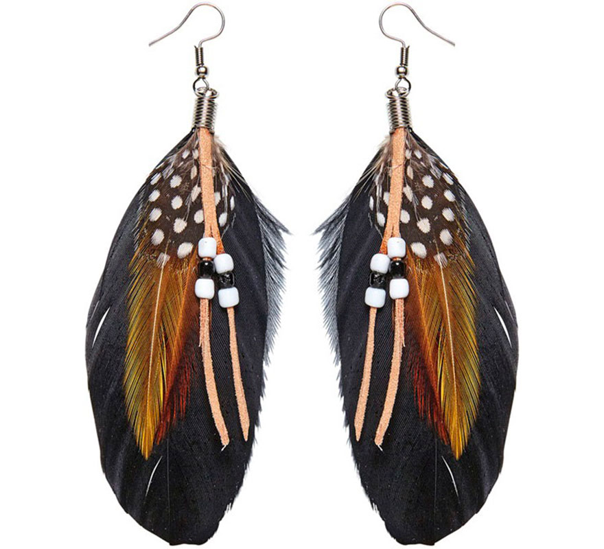 Indian Earrings with Feathers and Pearls