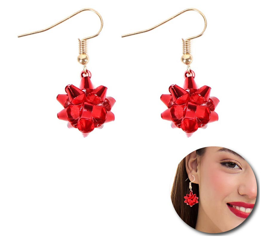 2x2cm Red Christmas Floral Bow Earrings