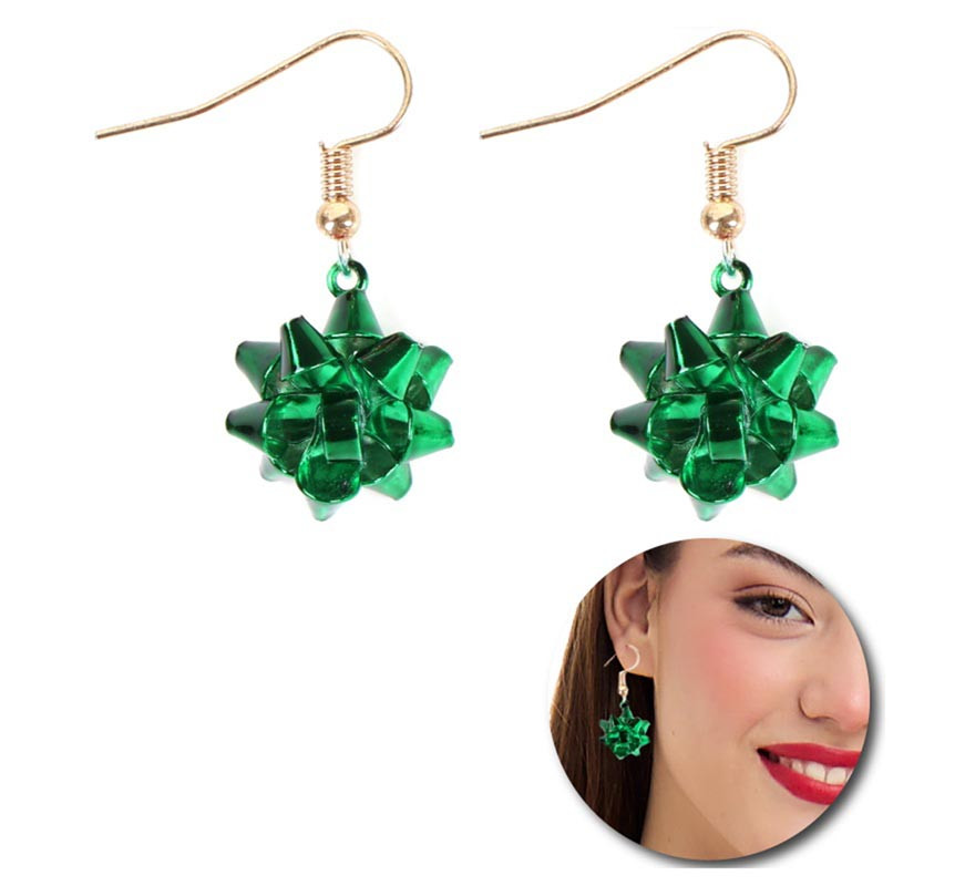 2x2cm Green Christmas Floral Bow Earrings