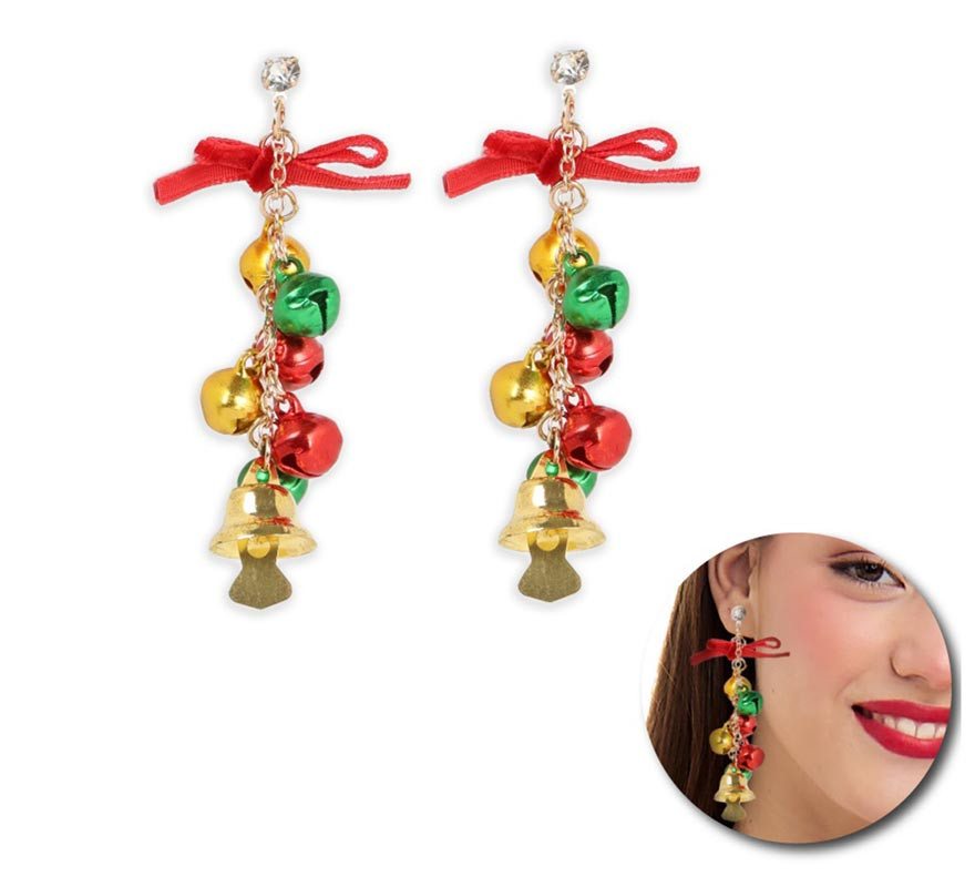 2x6.5cm Christmas Jingle Bell and Bouquet Earrings