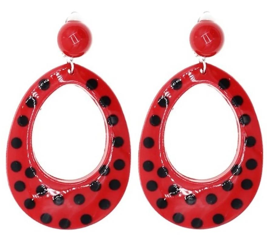 Brincos Sevillana vermelhos com bolinhas pretas, 6 cm