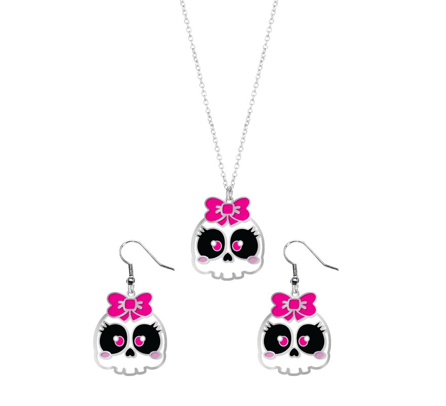 Skull Earrings and Necklace with Bow