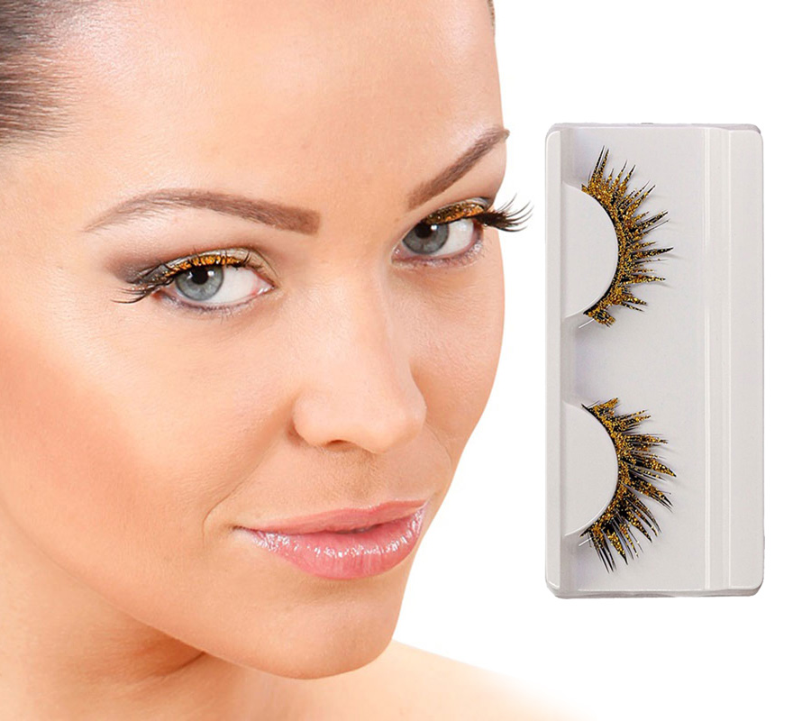 Golden False Eyelashes with Glue