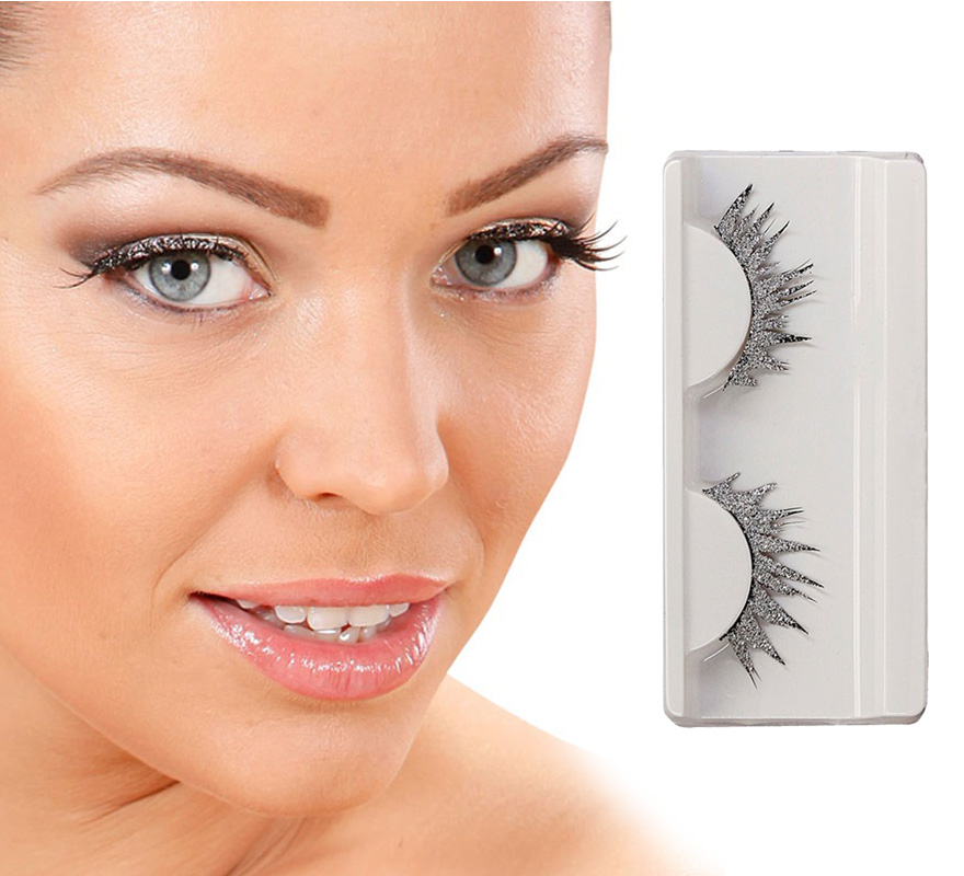 Silver False Eyelashes with Glue