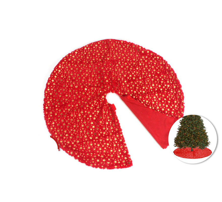 Red Christmas Tree Stand with Golden Stars 90 cm