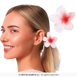 8cm white flower hair clip with multi-coloured centre