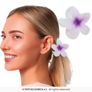 8cm white flower hair clip with multi-coloured centre