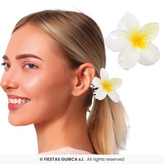 8cm white flower hair clip with multi-coloured centre