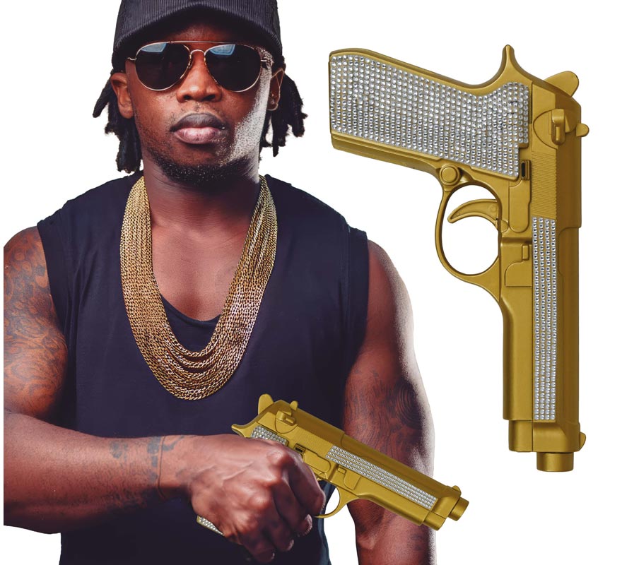 Pistola con Brillantes dorada de 25 cm