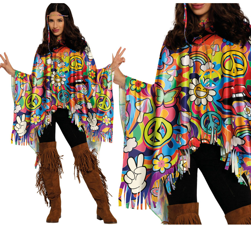 Hippie Peace Multicolor Adult Poncho