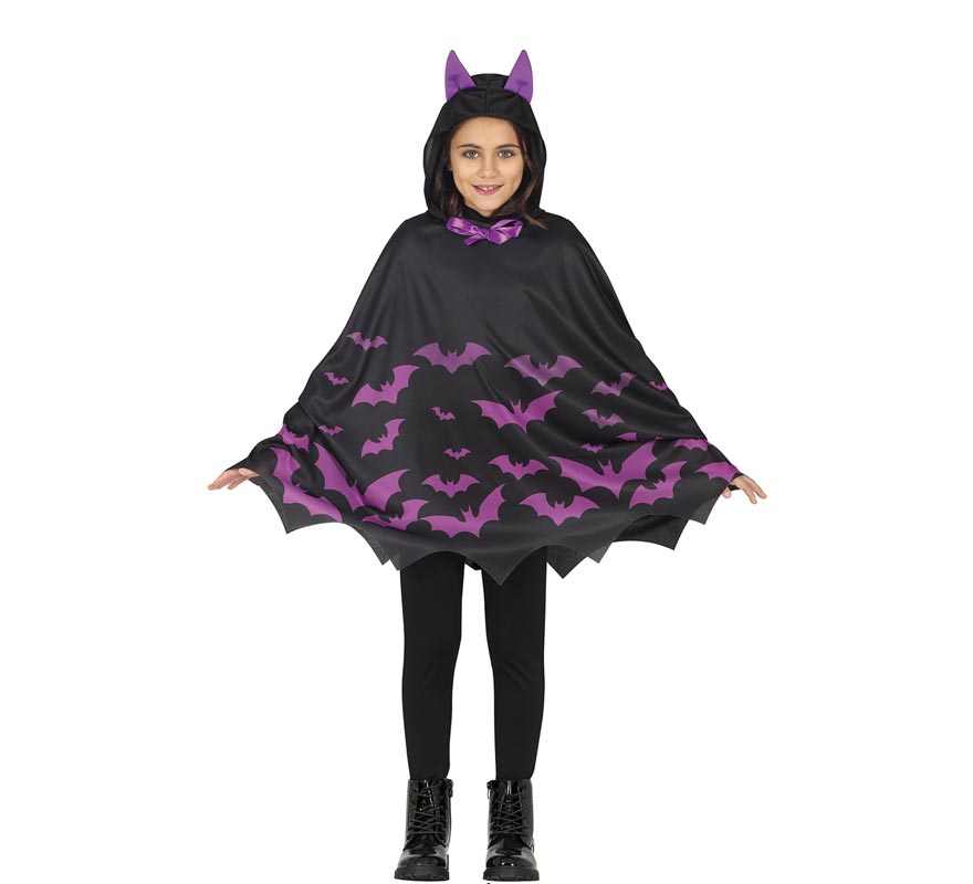 Poncho roxo de morcego para crianças