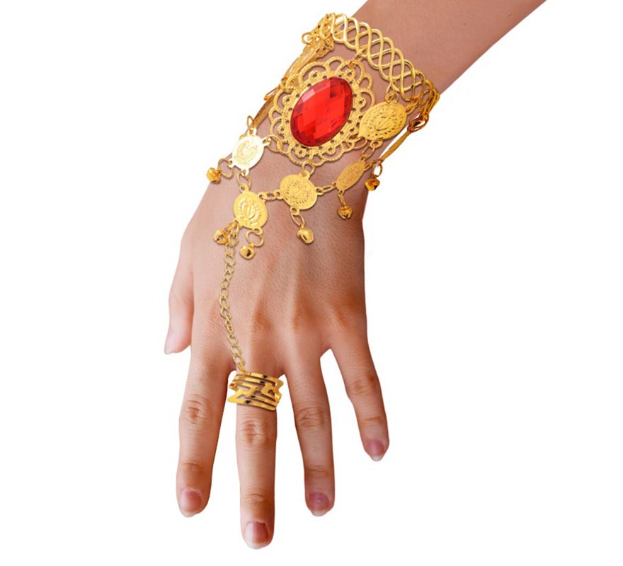 Pulsera Árabe Piedra roja con anillo