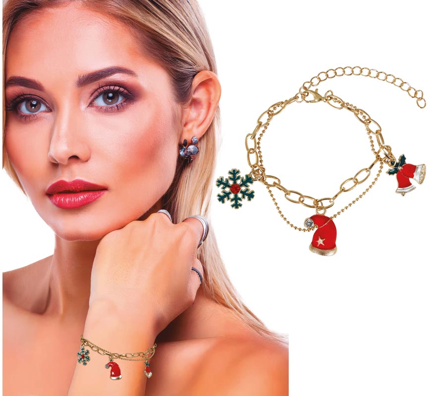 Christmas Bell, Hat and Snowflake Bracelet