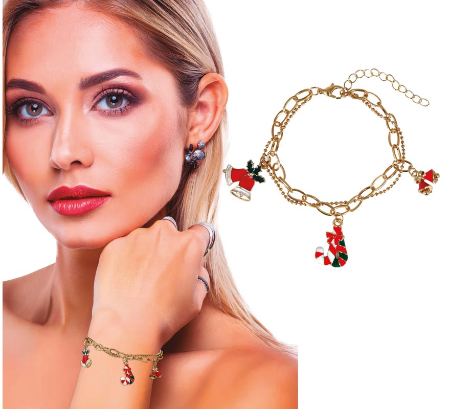 Christmas Bells and Cane Bracelet
