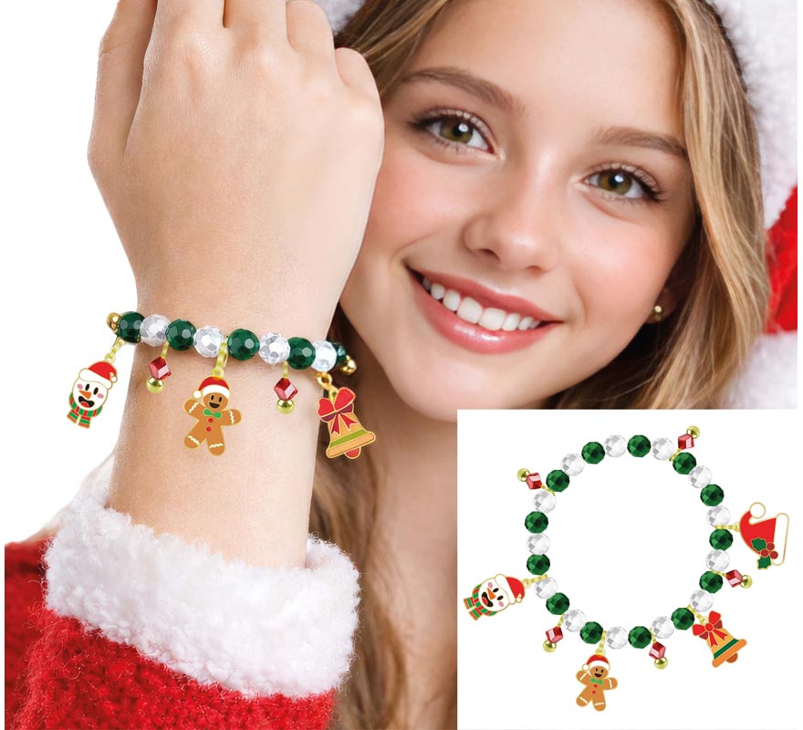 Pulsera roja y verde con Colgantes de Muñeco de Jengibre