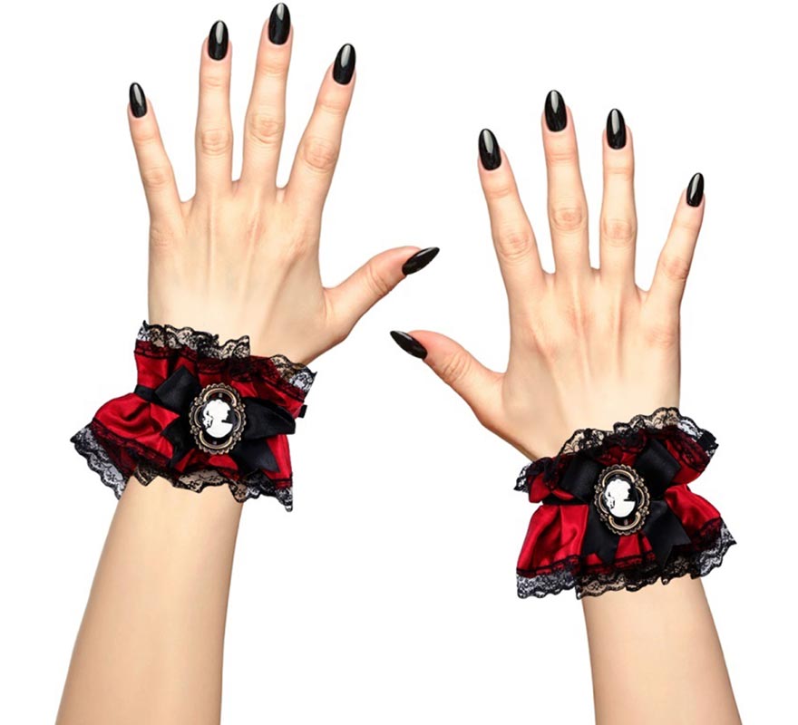 Red Gothic Cuffs with Bow