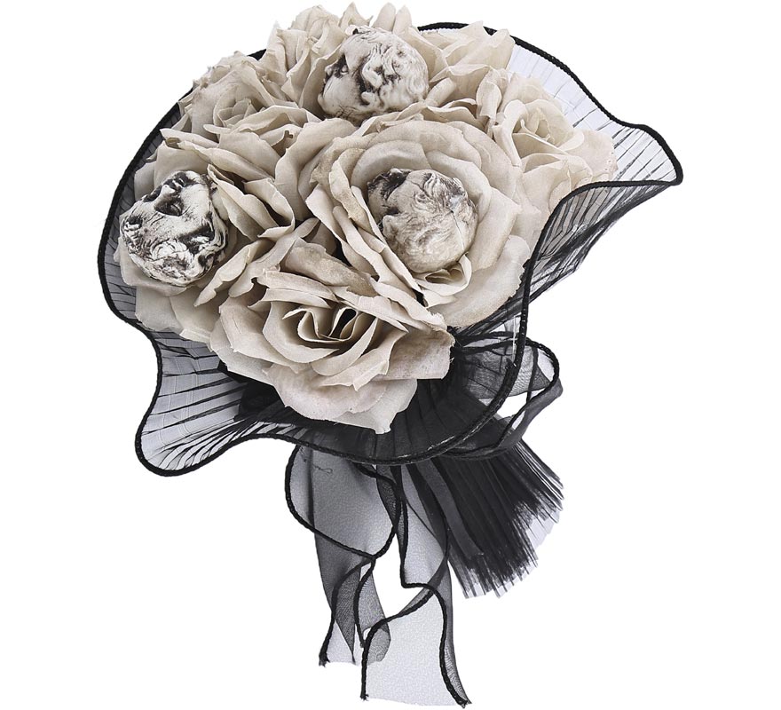 Bouquet of gray roses with a Death's Head
