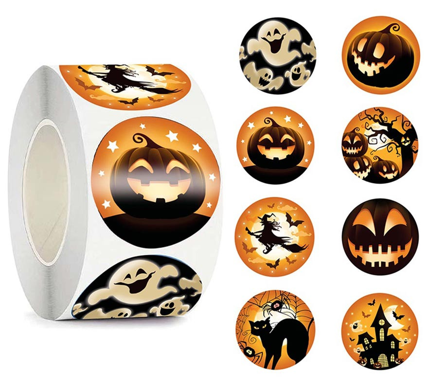 Roll of 200 orange Halloween stickers