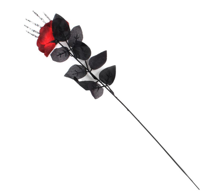 Rosa com mão de esqueleto decorativa
