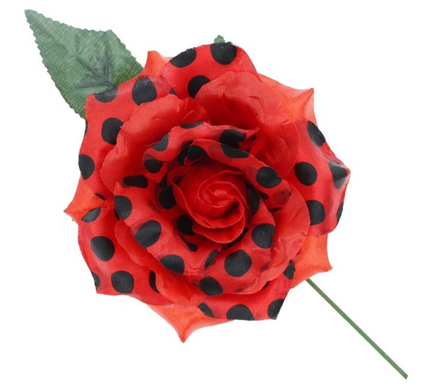 Rosa Sevillana com Bolas Pretas e Haste 15 cm em várias cores