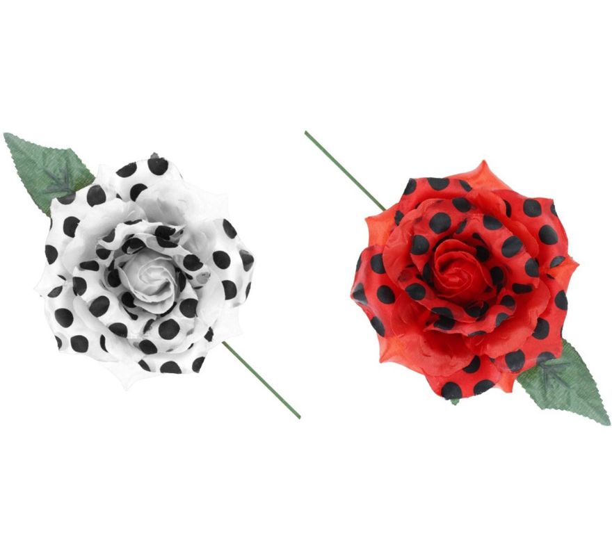 Rosa Sevillana com Bolas Pretas e Haste 15 cm em várias cores