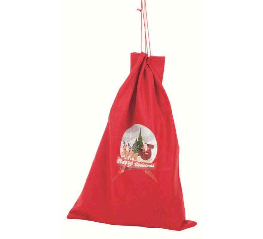 Saco de Papa Noel rojo con adorno de Santa Claus de 70x50 cm
