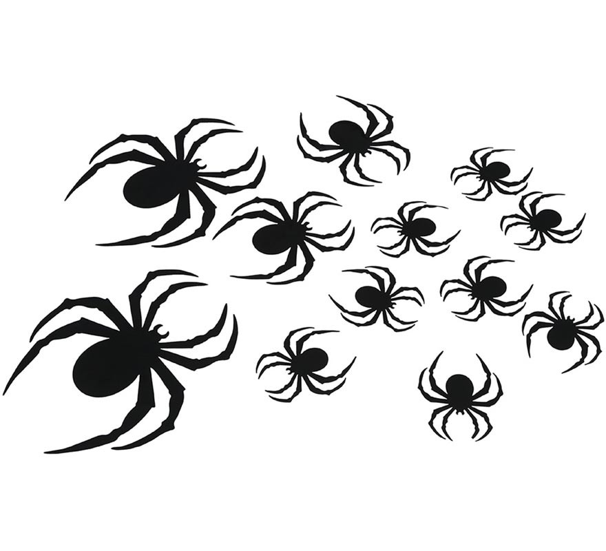 12 schwarze Silhouetten-Spinnen von 6 bis 19 cm-B