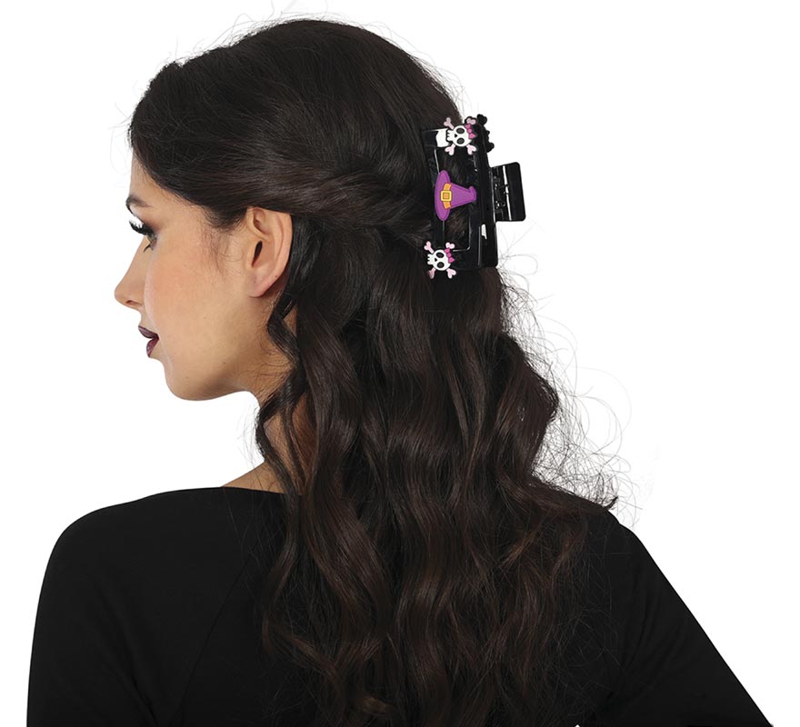 2 Pirate and Witch Skull Hair Clips 9cm-B