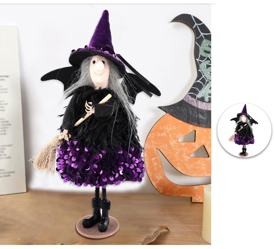 Purple Witch with Broom Ornament 25 cm-B
