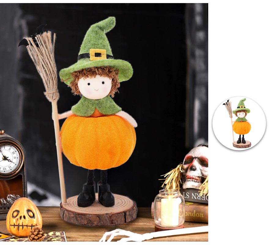 Pumpkin Doll with Broom Ornament 15 cm-B