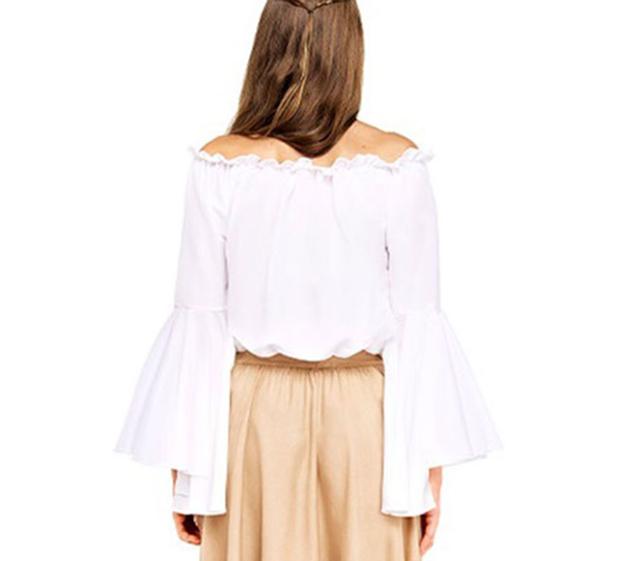 Blusa Medieval blanca con Volantes para mujer-B