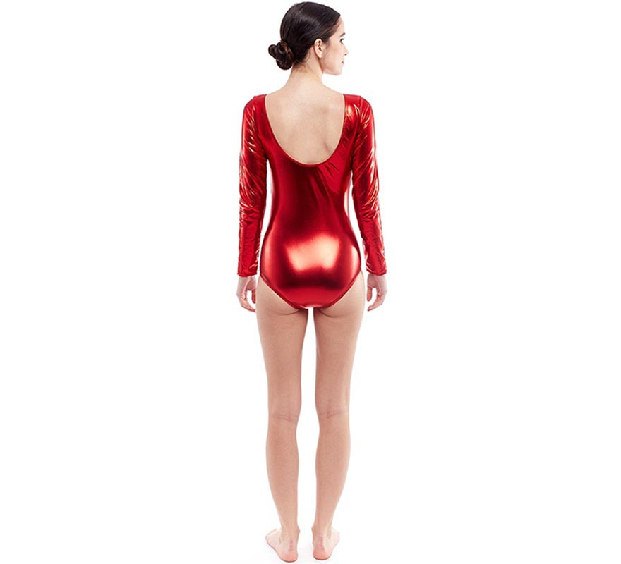 Metal red long sleeve bodysuit or maillot for women-B