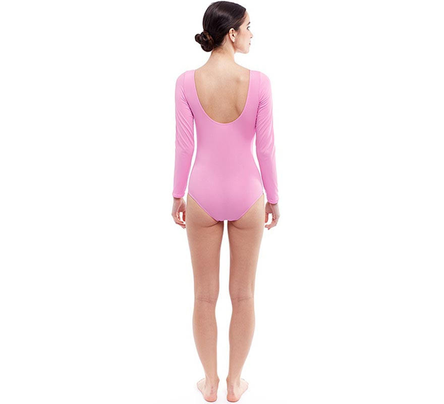 Body ou maillot rosa suave de manga comprida para mulheres-B