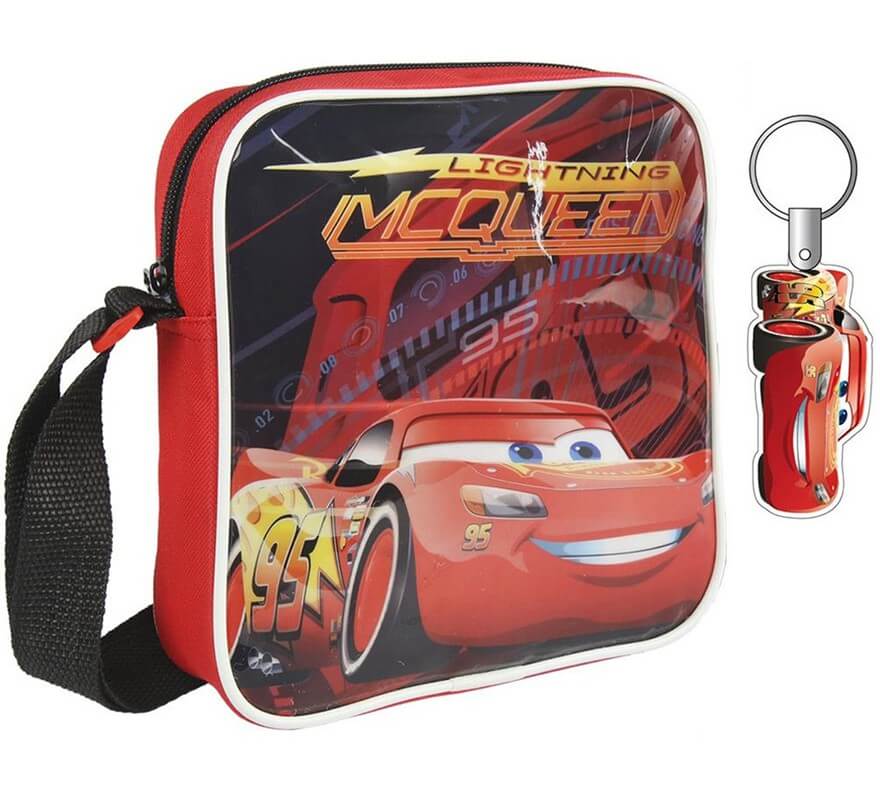 Bolsa Mensageiro Red Lightning McQueen com chaveiro 16x19x4 cm-B