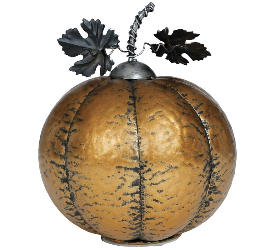 Calabaza Metálica oro con Luz 16 cm-B