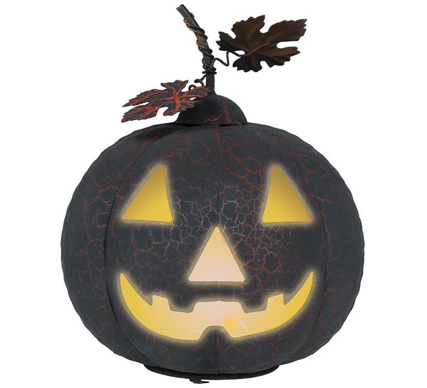 20cm Black and Orange Metal Pumpkin with Light-B