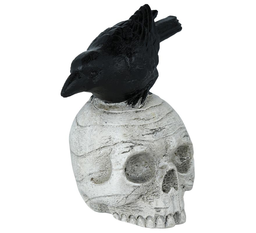 Calavera con Cuervo de Resina de 14x9 cm-B