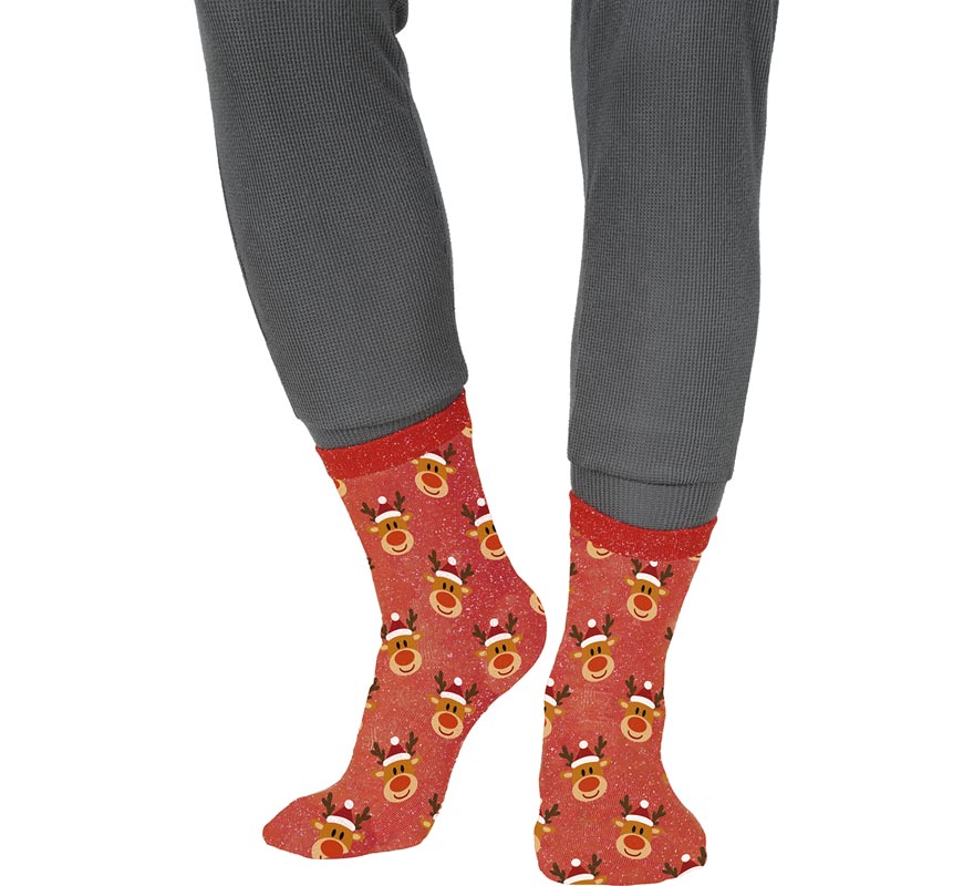 Chaussettes de Noël à paillettes en forme de renne, tailles 22 à 41-B