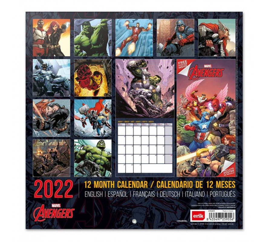 Calendário de parede 2022 Vingadores Marvel-B