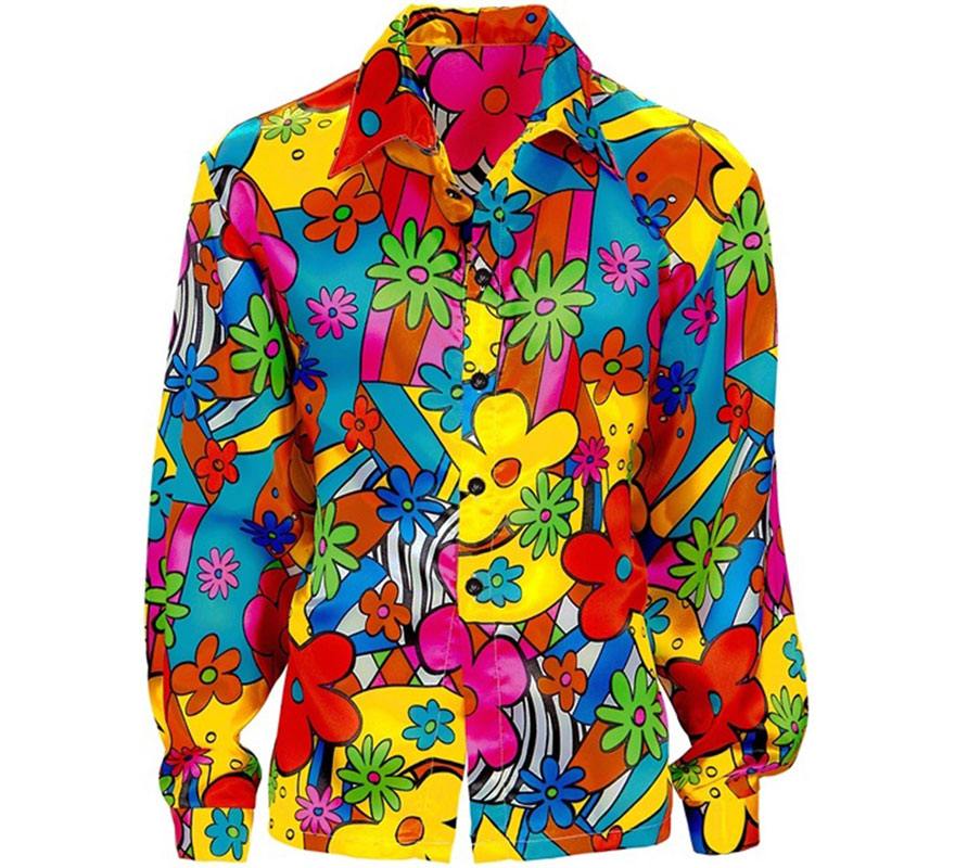 Camicia floreale hippie anni '60 da uomo-B