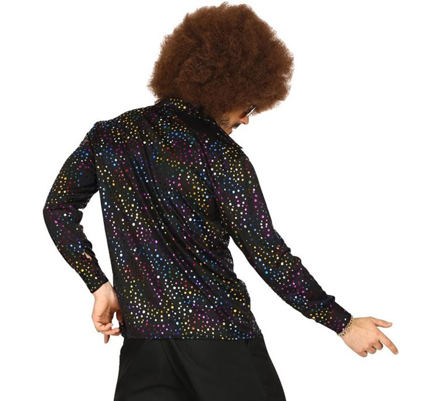Men's Black Multicolor 70s Disco Shirt-B