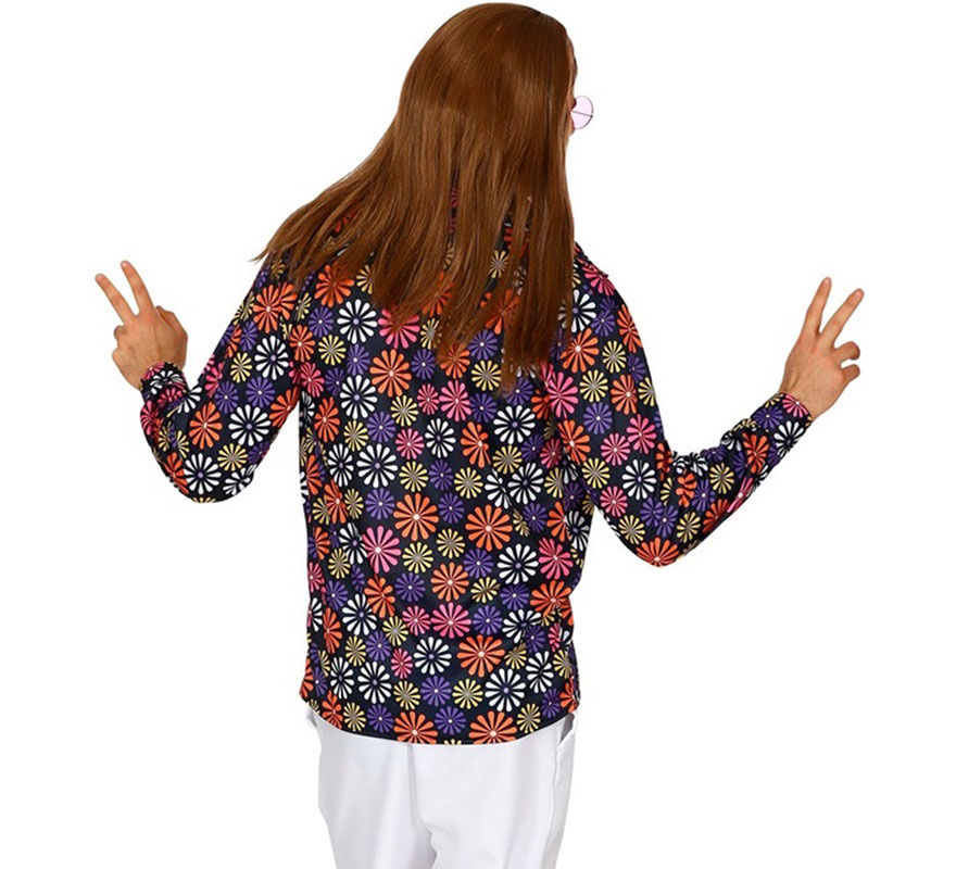 Camicia da uomo con stampa floreale hippie anni '70-B