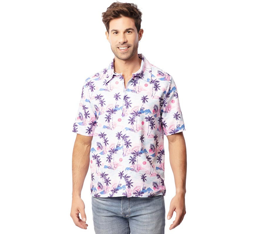 Camisa Hawaiana estampado morado adulto-B